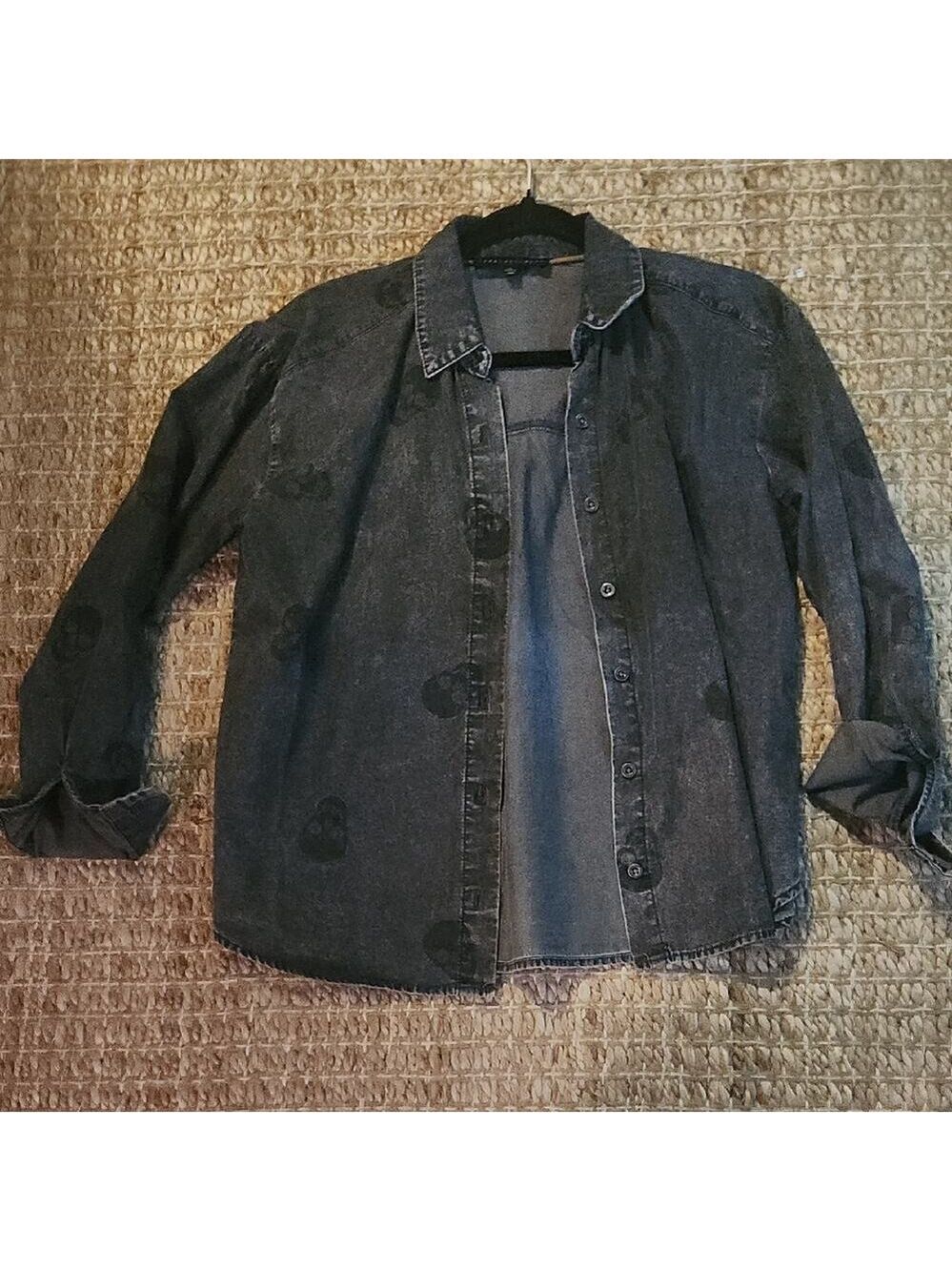 Edgy Goth Skull Pattern Denim Shirt